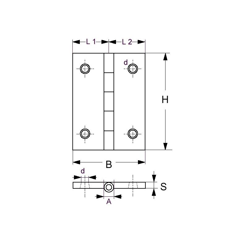Viadana Scharnier Edelstahl 45x45 / 4L