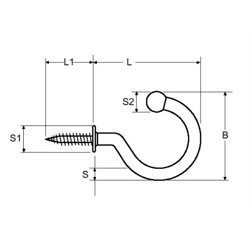 Tassenhaken gebogen 23mm